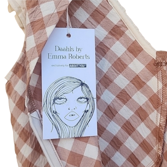 Daahls by Emma Roberts Luna Jumpsuit Romper 36 S Shorts Mocha Plaid Checks - Picture 10 of 15